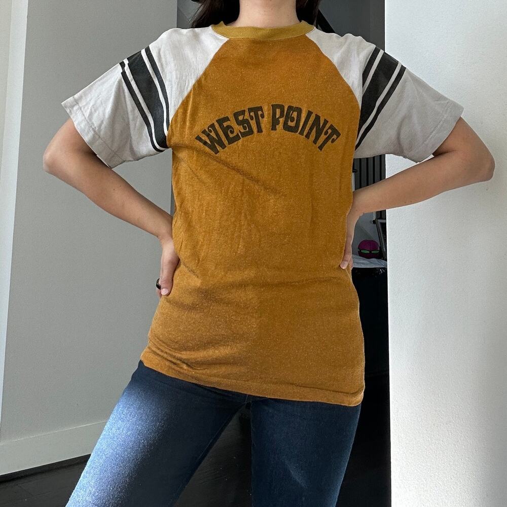 Vintage 60 70's Champion Men WEST Point Military Academy Yellow Black Shirt